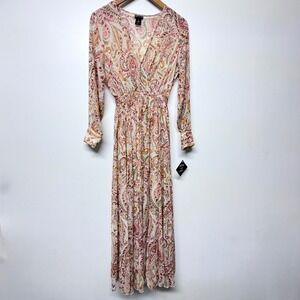 Kate and Lily Pink Paisley Floral Smocked  Maxi Dress Long Sleeve Size 4 NEW